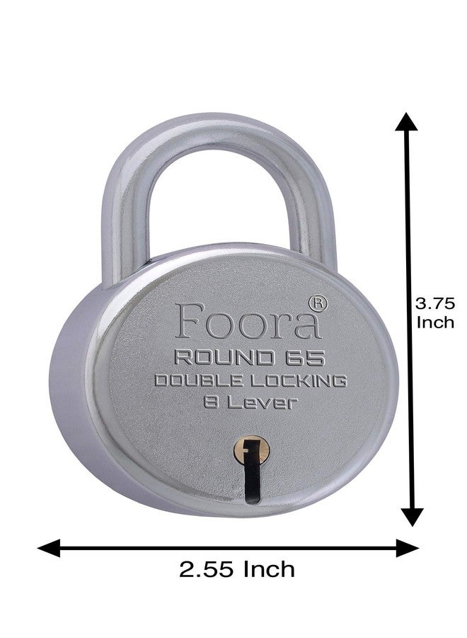 Foora Lock and Key Door Lock for Home, gate, Shutter Round 65mm 5 Key 8 Lever Silver Finish, Pack of 8 Rental Friendly Lock - Image 3